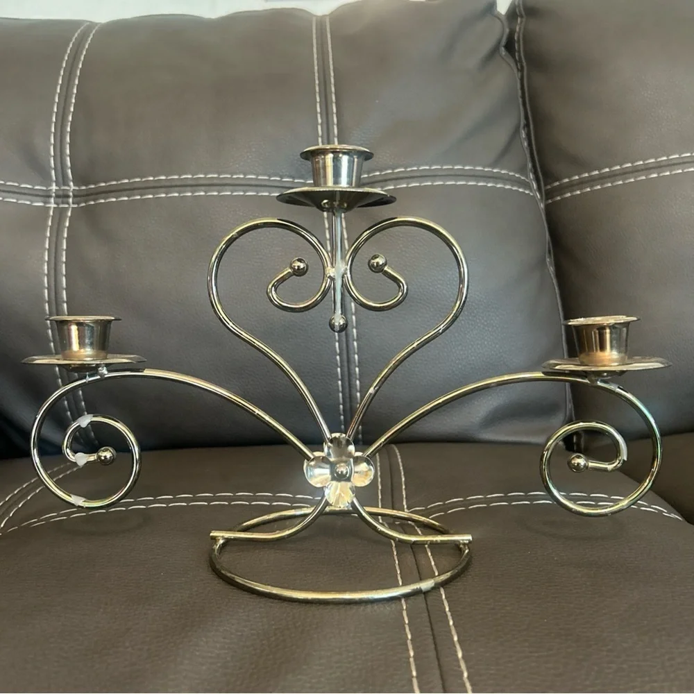 Home Interiors Brass-Tone Scroll 3-Arm Candle Holders Set of two
